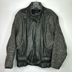 Vintage Winlit Grey Black Wool Leather Jacket Size 11/12